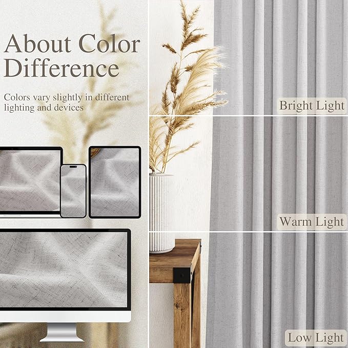 Grey Linen Semi Sheer Curtains 72 Inches Long 2 Panels Set - Image 4