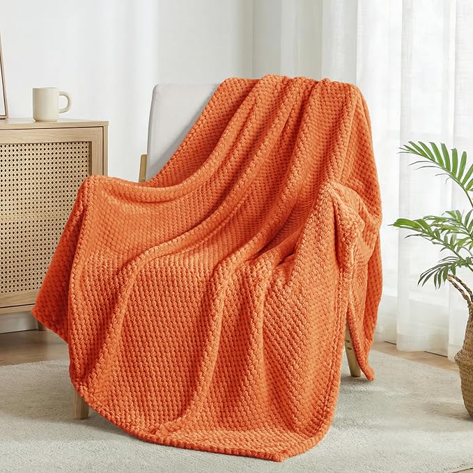 Exclusivo Mezcla Soft Waffle Fleece Bed Blanket King Size, Burnt Orange | - Image 4