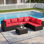 LEVELEVE 7 Pieces Outdoor Patio Furniture Sets, Rattan Conversation Sectional - Image 7