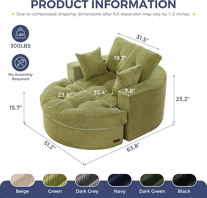 MAXYOYO Oversized Round Chaise Lounge Sofa, Upholstered Lounge Chair - Image 2