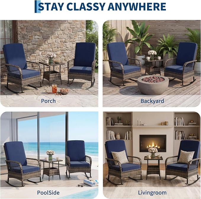 3 pcs Outdoor Rocking Bistro Set, Wicker Rocking Bistro Set - Image 6