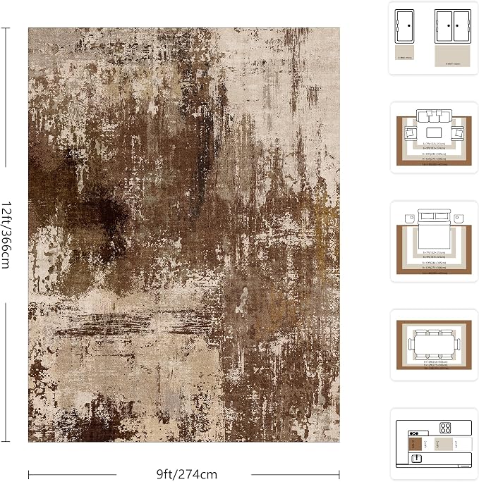 9x12 Area Rugs - Modern Abstract Washable Rug, Ultra Soft Non Slip Low Pile - Image 2
