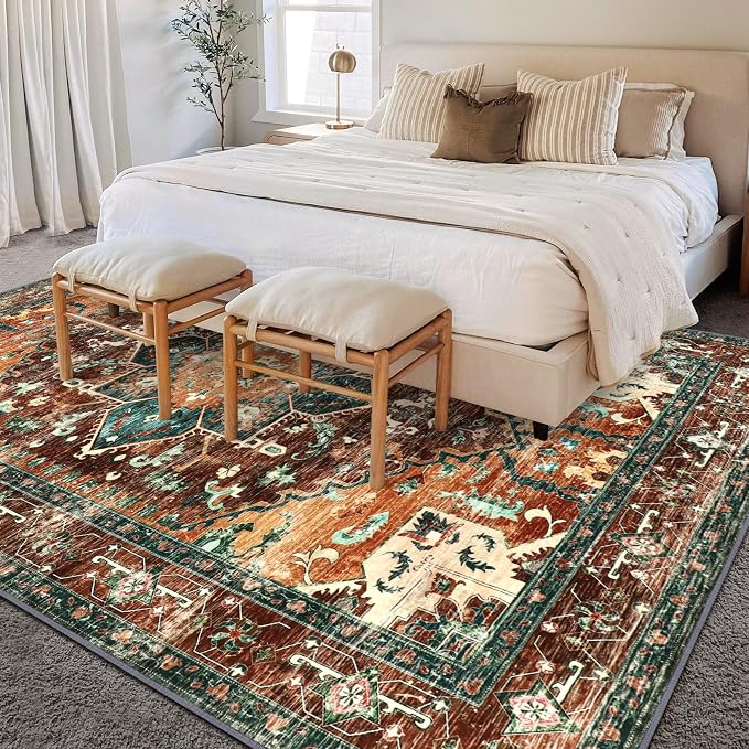 Yamaziot 9x12 Large Area Rug, Non-Slip Washable Boho Living Room Rug | Stain - Image 8