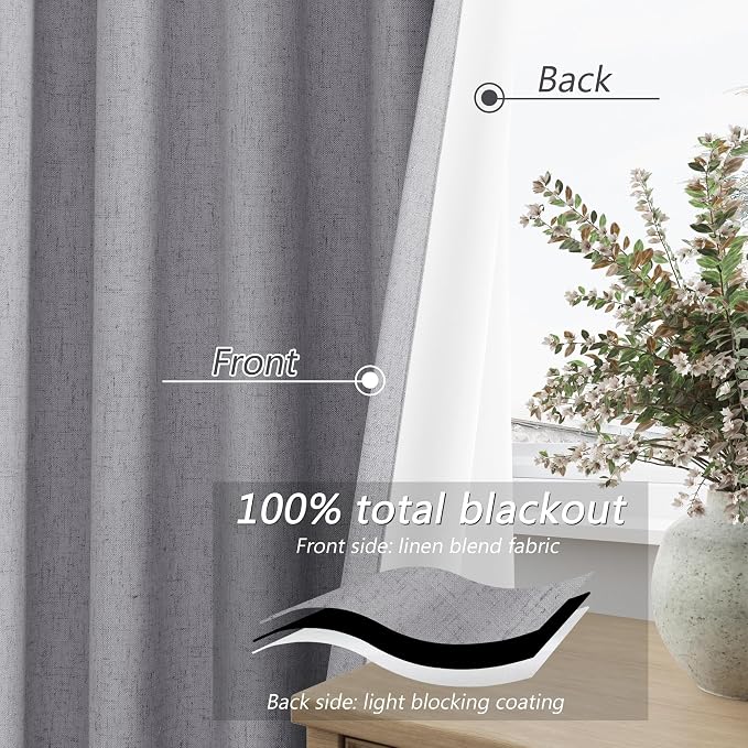 Grey 100% Blackout Curtains 84 Inch Length 2 Panels Set - Image 4