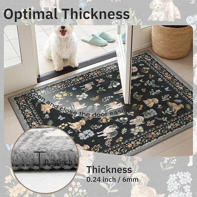 Soalmost 2x3 Dog Rugs for Entryway, Washable Door Mat Animal Soft Rug Black | - Image 5