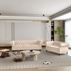 ORRD 2 Piece Living Room Set, Velvet Chesterfield Sofa Loveseat Couch by ORRD