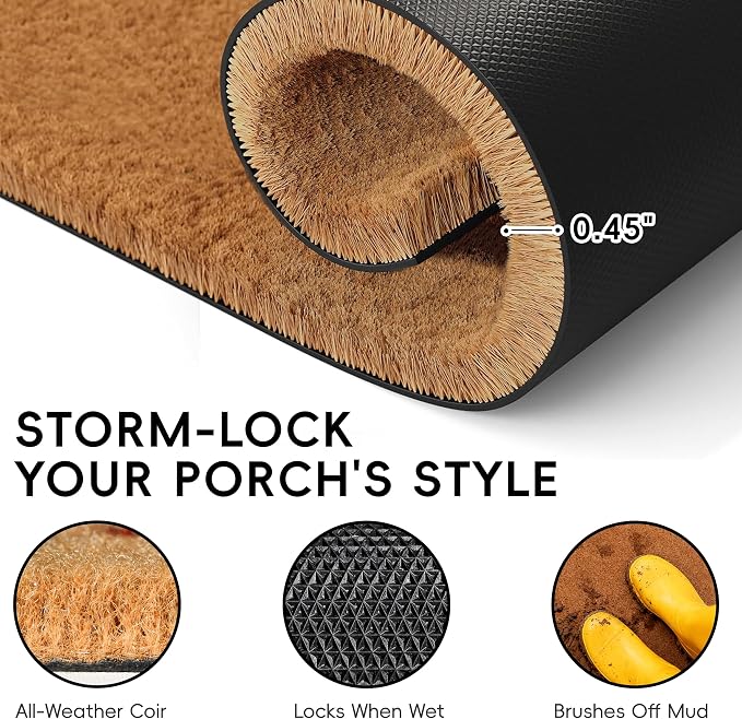 2 Pcs Welcome Peasants Black Cat Door Mat Set, Layered Artificial Coir Doormat - Image 4