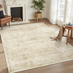 Soalmost 5x7 Area Rugs Beige/Ivory Washable Trendy Faded Style Floral Rugs | - Image 2