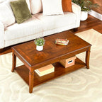 Solid Wood Coffee Table with Storage Shelf, Mid Century Modern Rectangle Coffee - Image 5