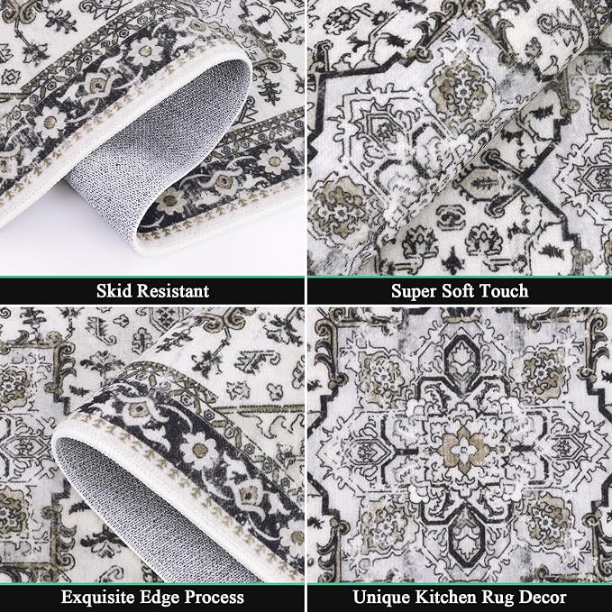 HEBE Boho Kitchen Rugs Set of 3, Non Slip Washable Kitchen Mats - Image 4