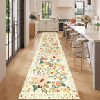 DUKINO 2.6x12 Kitchen Runner Rug, Floral Non Slip Washable Rug Beige Yellow | - Image 3