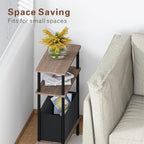 Narrow Side Table with Fabric Basket, Slim Nightstand with 3-Tier Storage Shelf - Image 5