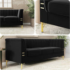 83.46" W Black Velvet Sofa Couch - Image 4