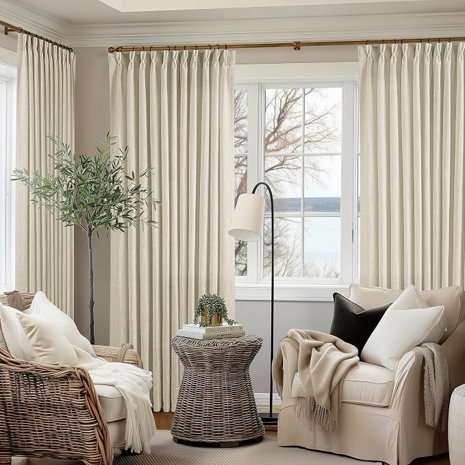 Pinch Pleat Extra Wide Beige Linen Curtain 102 Inches Long 70 Wide 1 Panel | - Image 9