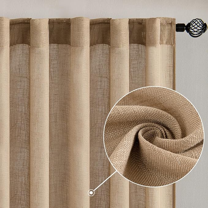 MIULEE Brown Linen Curtains 52x108 Inch Long - Image 2