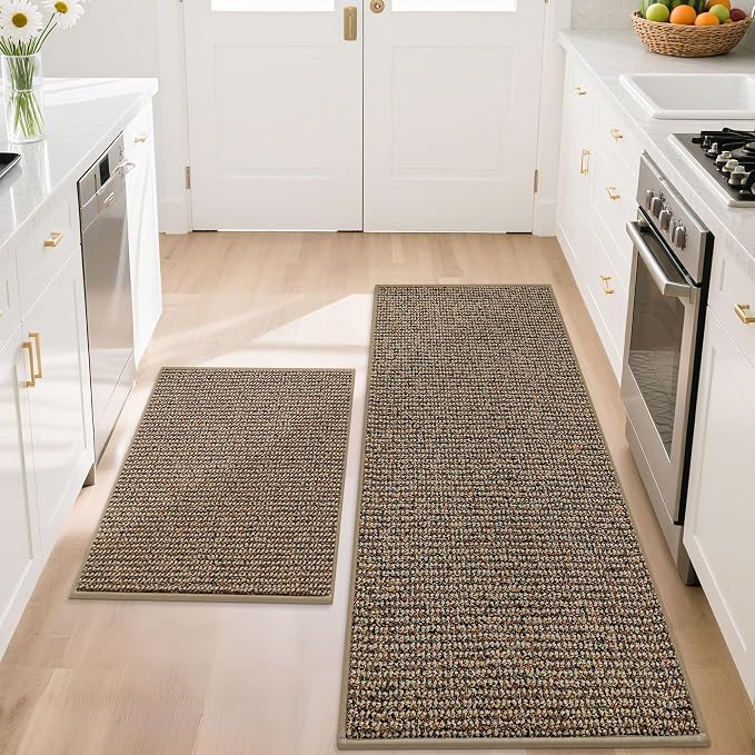 BEQHAUSE Kitchen Rugs and Mats 2PCS Non-Slip, Taupe | Kitchen Mats by BEQHAUSE