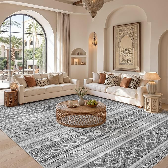 cotiled 10x12 Area Rugs Washable Boho Living Room Rug Beige Grey | Solve Modern - Image 5