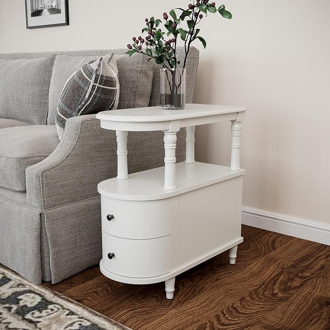 Narrow End Side Table with 2 Storage Drawers and Open Shelf, Retro Vintage Slim - Image 2
