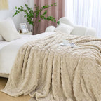 Aganear Fleece Throw Blanket for Bed Couch 90"x108" Khaki | Lightweight Fuzzy by Aganear