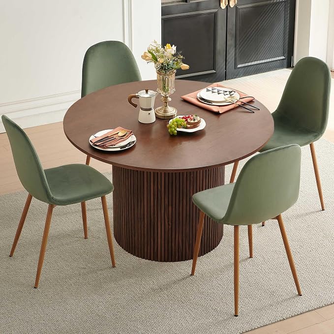Dining Table Set for 4, Mid Century Modern 47 Inch Wooden Round Dining Table Set - Image 3