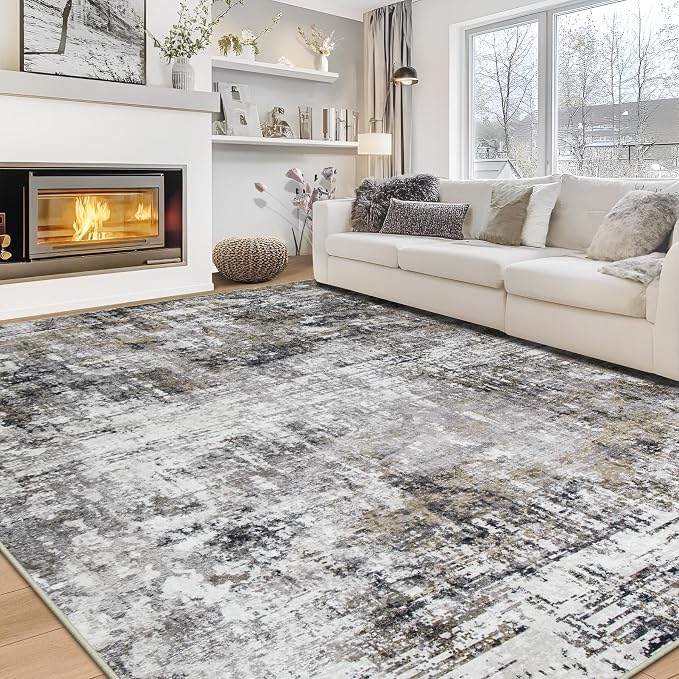 9x12 Area Rugs for Living Room Bedroom Dining Room Washable Black Gold | Soft by Aelenmu