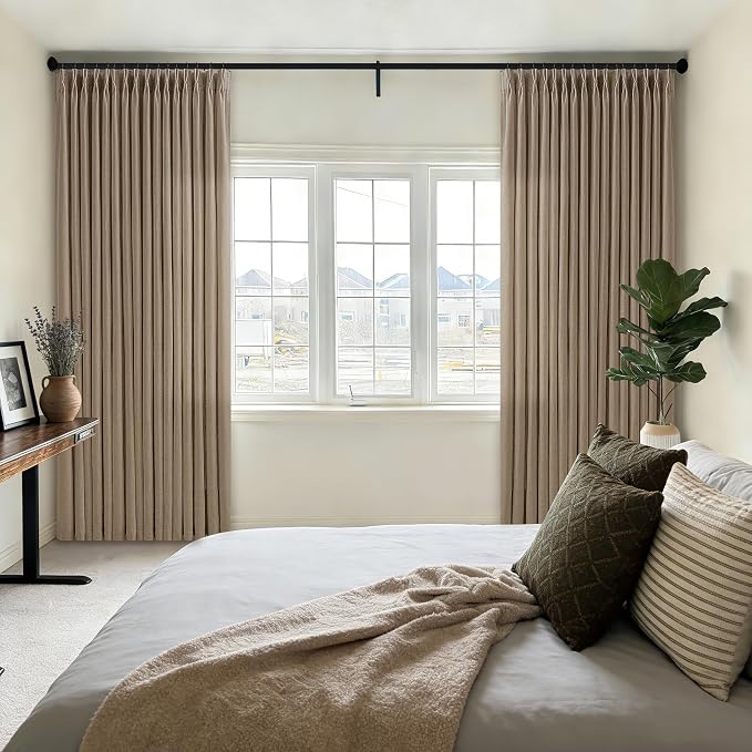 Pinch Pleated Memory Trained Linen Semi Sheer Brown Latte Curtains 50Wx90L | - Image 9