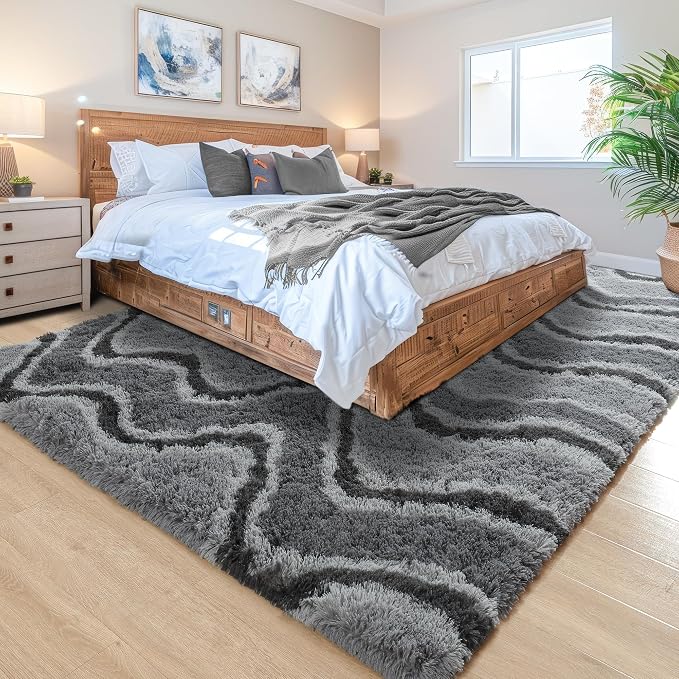 Noahas 6x9 Large Grey Fluffy Soft Area Rug Non-Slip - Image 3