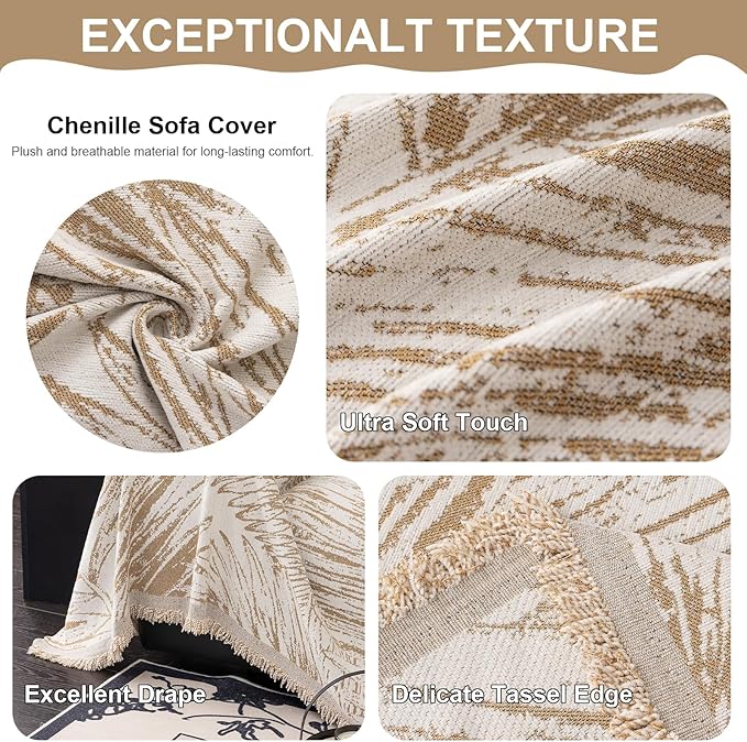 VClife Botanical Floral Sofa Cover, Vintage Rustic White Pattern Couch Cover - Image 6