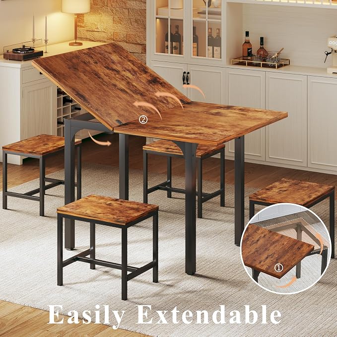 HUAHUU Dining Table Set for 4, Extendable Kitchen Table Chairs Set of 4 - Image 5