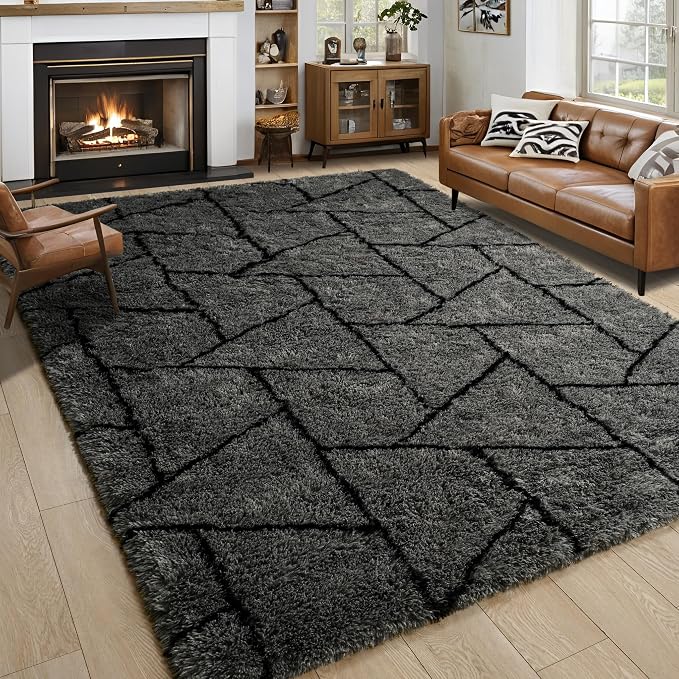 6x9 Large Dark Grey Fluffy Soft Area Rug Non-Slip by ModernHomeDecor