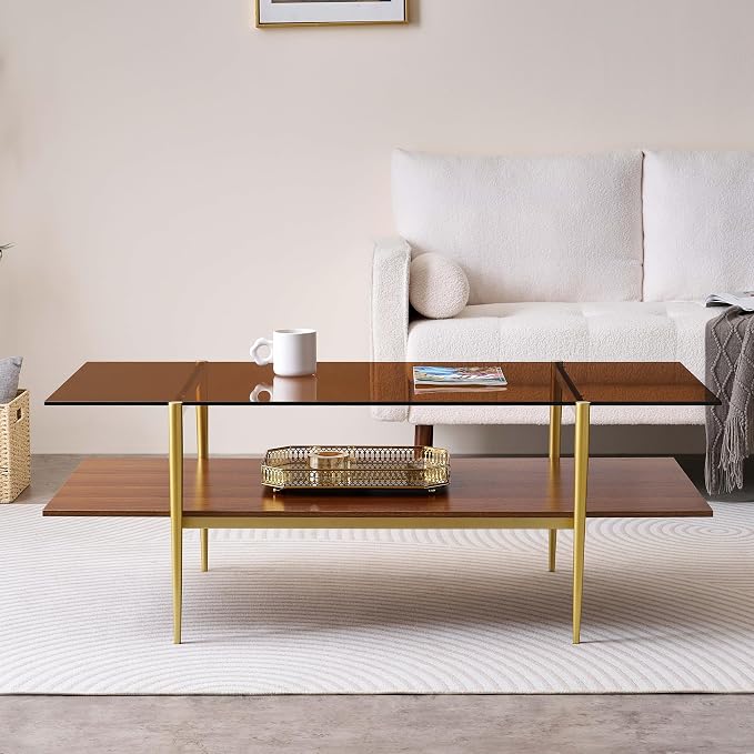 LumFurn Extra Large Rectangle Glass Coffee Table, Mid-Century Modern Design - Image 5