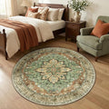 RELEANY Washable Area Rug, Round 4ft, Brick/Brown/Green | Non-Slip, Water by RELEANY