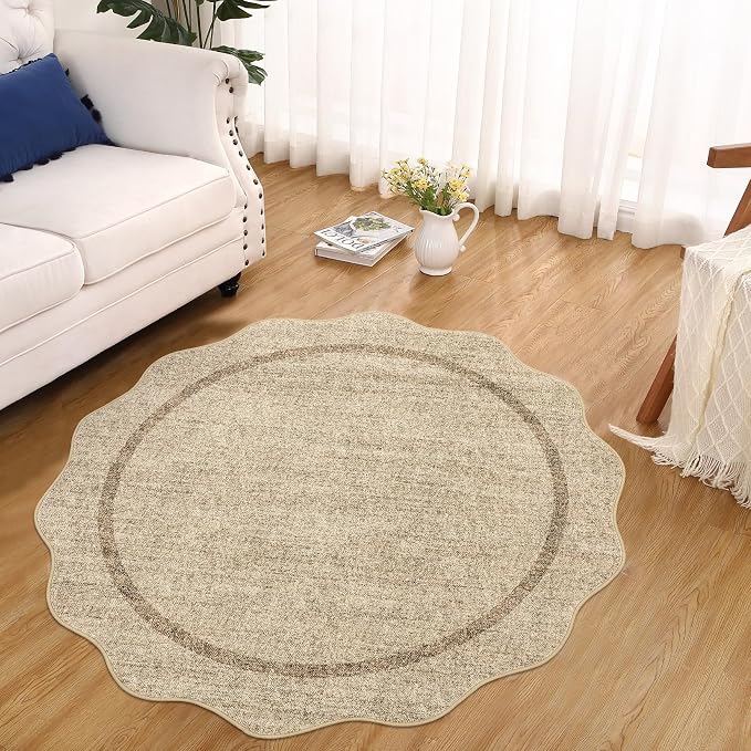 GarveeHome Scalloped Round Area Rugs Washable Small Round Rug 3ft Non-Slip | - Image 8