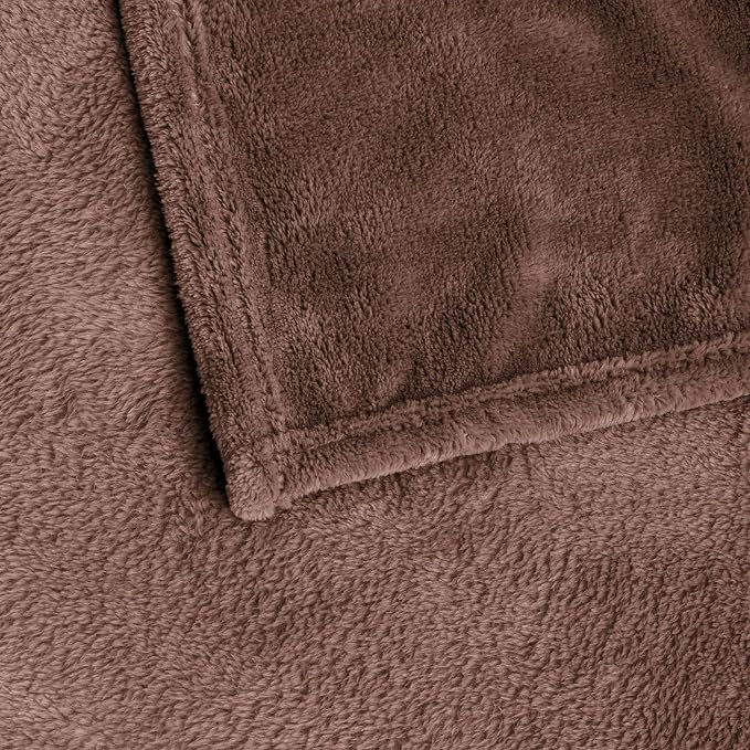 BEDELITE Fleece Blanket Soft Plush Queen Size Bed Blanket Brown 90"x90" | Ultra - Image 8