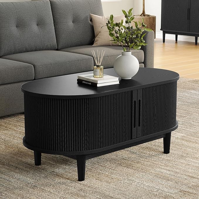 LINSY HOME Round Coffee Table, 31.5" Drum Coffee Table - Image 7