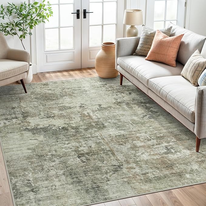 Soalmost Abstract Area Rug 6x9 for Living Room Washable Rugs Green Black | - Image 8