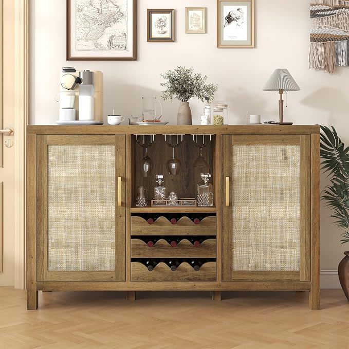 Rattan Wine Bar Cabinet, Boho Rattan Home Bar - Image 6