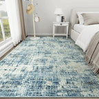 10x14 Washable Area Rug for Living Room Bedroom: Non-Slip Modern Blue Gray | - Image 9