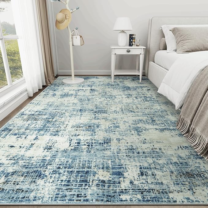 9x12 Washable Area Rug for Living Room Bedroom: Non-Slip Modern Blue Gray | - Image 9
