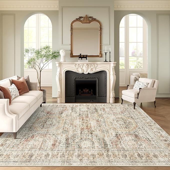 Soalmost Washable Area Rug 8x10 Large Soft Living Room Rugs Brown/Pink | - Image 2