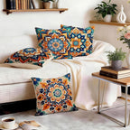 OBSEDE Boho Mandala Throw Pillow Covers Set of 4, 18x18 Inch Blue and Orange - Image 9