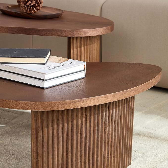 Nesting Coffee Table Set of 2, Irregular Shape Center Table 2-Piece Modern Side - Image 6