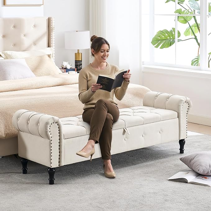 67" Storage Bench for Bedroom, Linen End of Bed - Image 5
