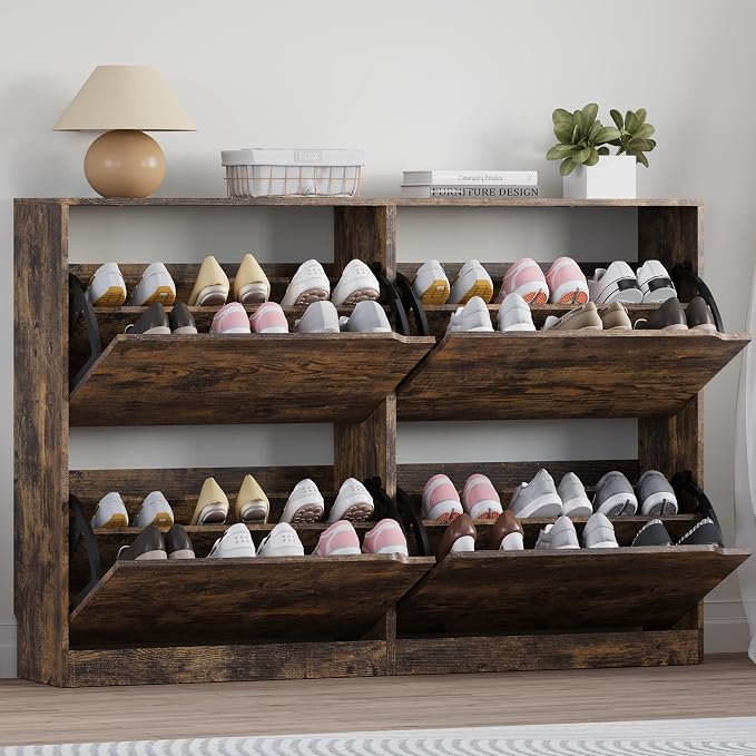 BORNOON Shoe Cabinet with 4 Flip Drawers, Narrow Hidden Shoe Storage Cabinet by BORNOON
