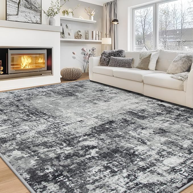 9x12 Area Rugs for Living Room Bedroom Dining Room Washable Black Grey | Soft by Aelenmu