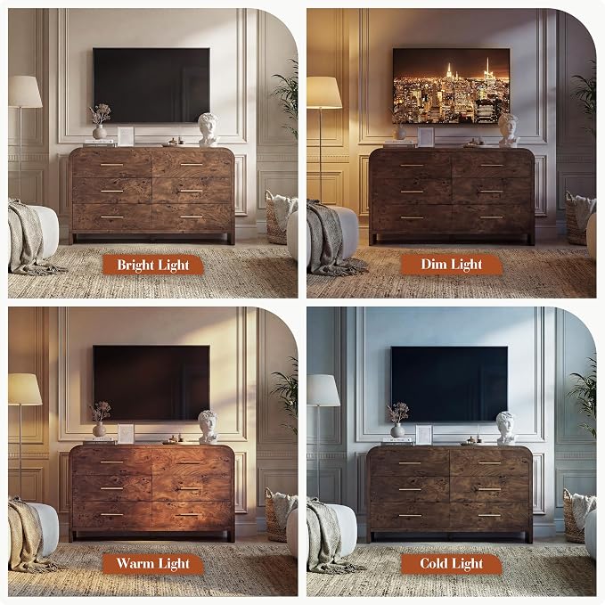 Curved 6-Drawer Dresser for Bedroom, Vanity Desk TV Stand for Living Room - Image 7