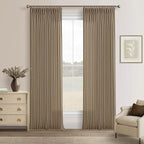 102 Inch Light Brown Thick Linen Pleated Semi Sheer Curtains by Twodrapes