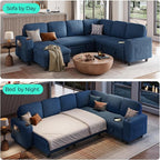 LINSY HOME Sectional Sofa with Pull Out Bed, 6 Seats Corduroy Reversible - Image 7