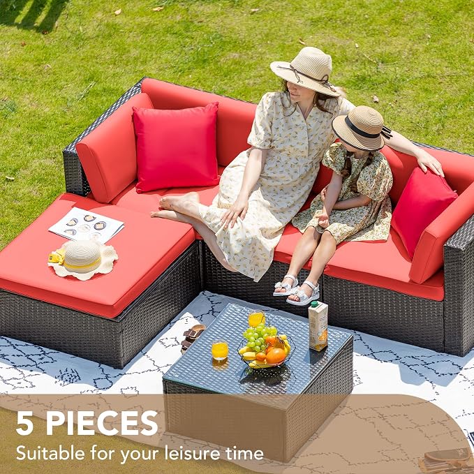 Devoko 5 Pieces Patio Furniture Sets All Weathevr Outdoor Sectional Patio Sofa - Image 6