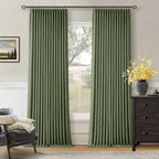 100 Inch Olive Green Linen Pinch Pleated Blackout Curtains - Image 7
